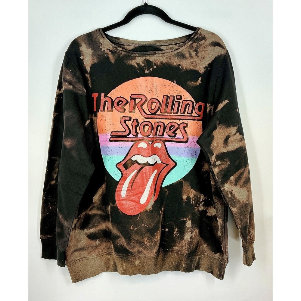 Rolling Stones Graphic Sweatshirt Size XL Black‎ Bleached Wash Crewneck Grunge